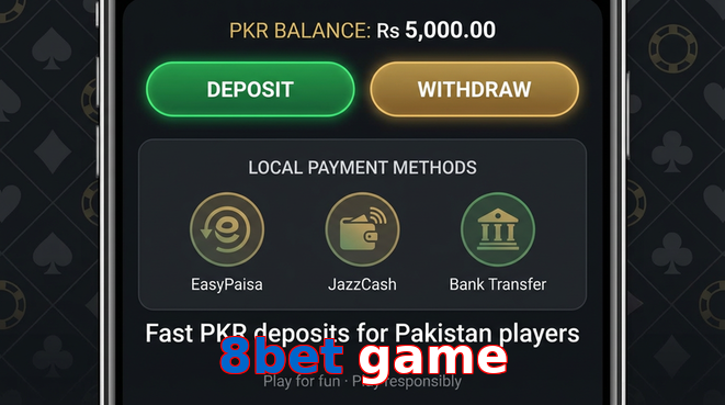 Deposit and withdrawal screen with PKR methods